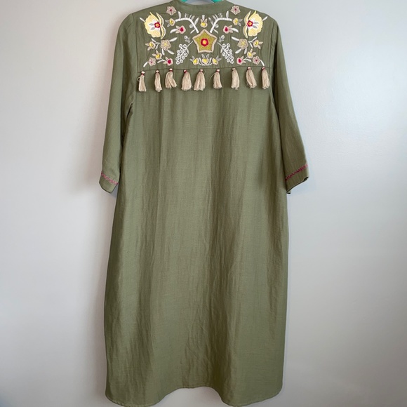 Soft Surroundings Cristoforo Embroidered Tassel Button Midi Tunic Dress Medium - Picture 6 of 8